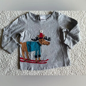 Hanna Andersson Appliqué Skiing Moose long sleeve tee, size 18-24 months